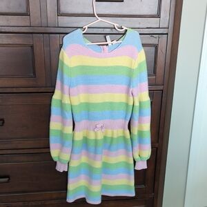 Janie and Jack Casual Blue Yellow Sweater Dress with Bishop Sleeves